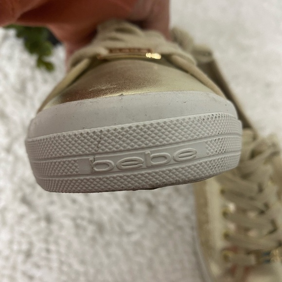 bebe Spell Out Gold Shoes, Size 10 - Picture 7 of 12